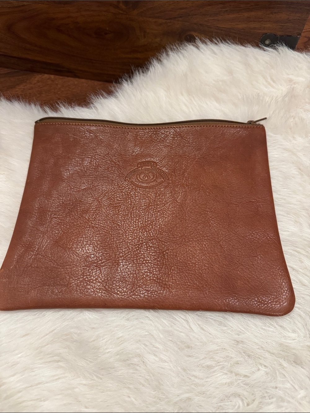 Ghurka Leather Zip Toiletry Pouch - Cognac Brown pre-owned